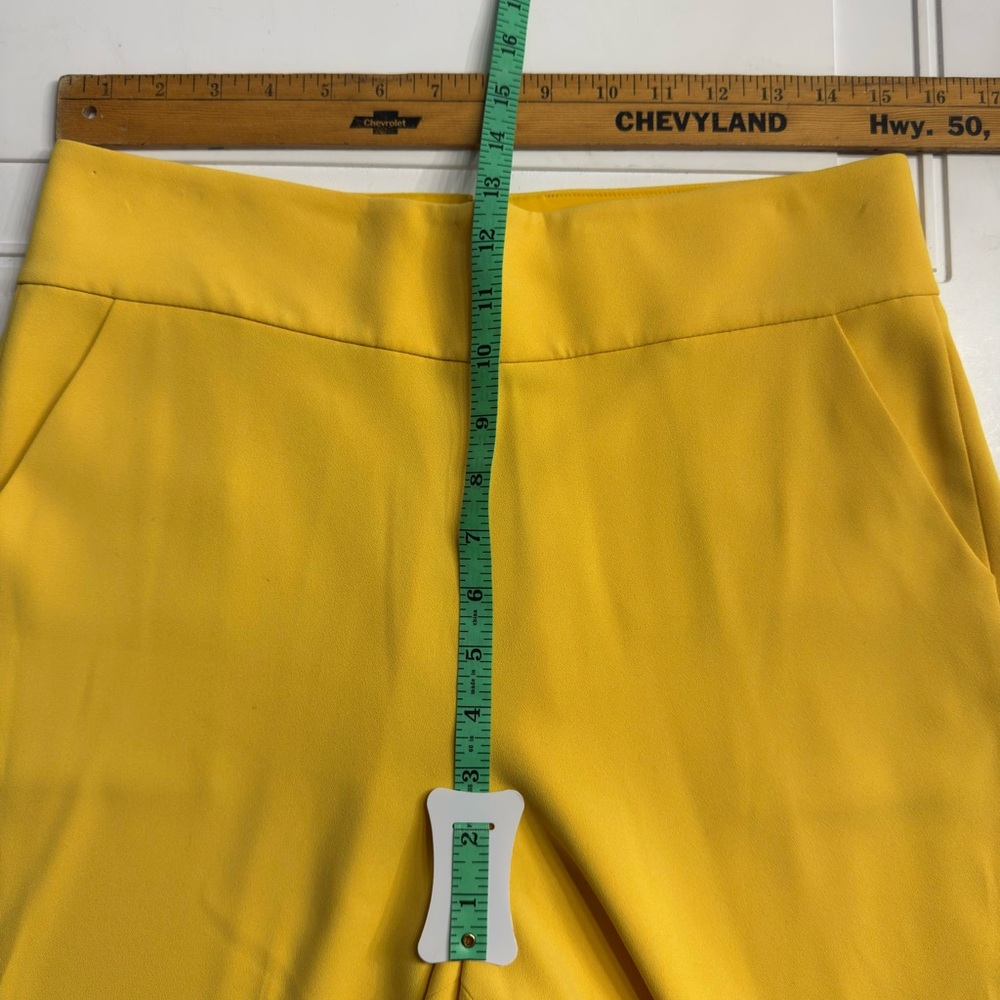 Alice + Olivia Women Sz 10 Donald Yellow Wide Leg High Rise Trousers Pants Crop - Picture 7 of 10